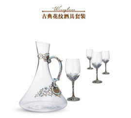 阿马罗尼珐琅彩水晶玻璃古典花纹红酒酒具套装
